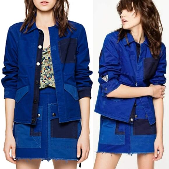 Zadig & Voltaire Kimi Grunge Klein Blue Patchwork Cotton Cargo Jacket Medium - Picture 1 of 12